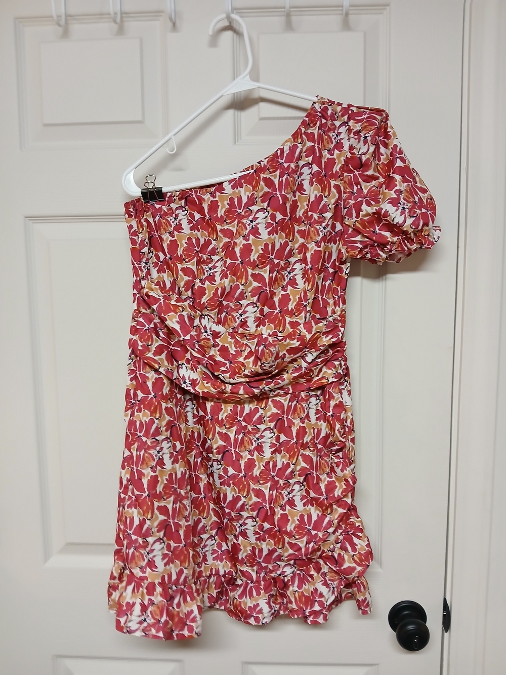 One-Shoulder Pink Floral Dress Medium Soft Sweet